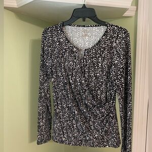 Talbots Small Petite Black and White Print Top with Silver Hardware